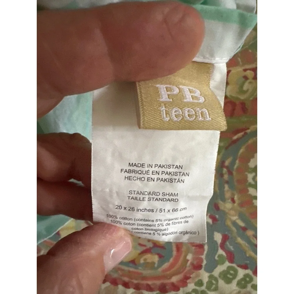 PB Teen Mint Green Geometric Trellis Duvet Cover Set with‎ 2 Standard Shams